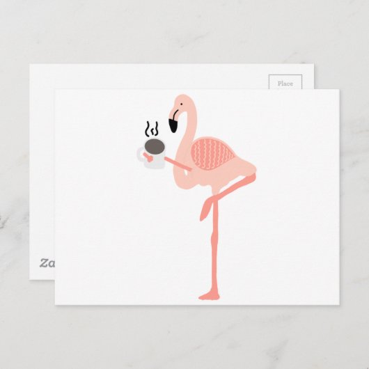 Funny Pink Flamingo Drink Coffee Postkarte (Vorne/Hinten)