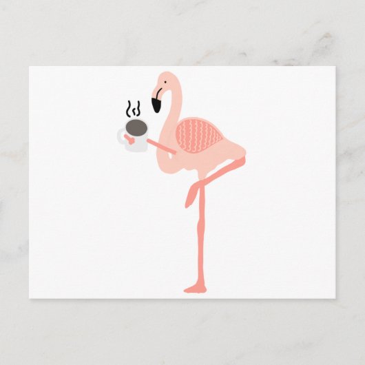 Funny Pink Flamingo Drink Coffee Postkarte (Vorderseite)