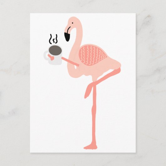 Funny Pink Flamingo Drink Coffee Postkarte (Vorderseite)