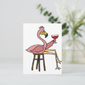 Funny Pink Flamingo Drink Roter Wein Postkarte (Stehend Vorderseite)