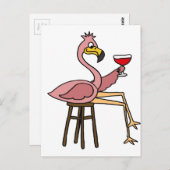 Funny Pink Flamingo Drink Roter Wein Postkarte (Vorne/Hinten)
