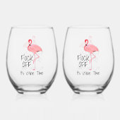 Funny Pink Flamingo Flock Off Weinglas Ohne Stiel (Rückseite)