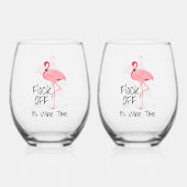 Funny Pink Flamingo Flock Off Weinglas Ohne Stiel (Vorderseite)