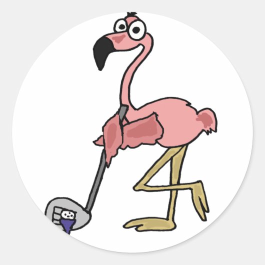 Funny Pink Flamingo Golfo Art Runder Aufkleber (Vorderseite)