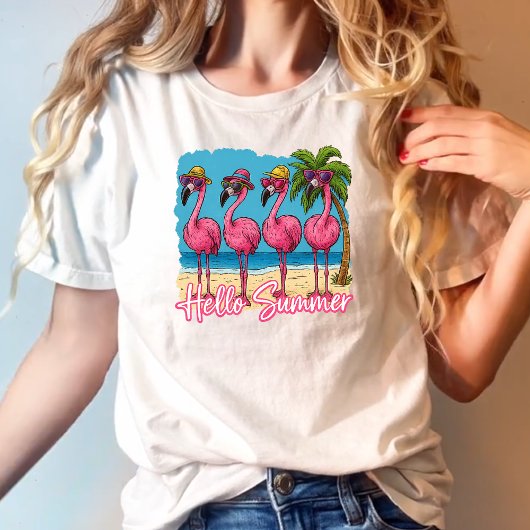Funny Pink Flamingo Hallo Sommer T-Shirt