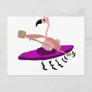 Funny Pink Flamingo Kayaking Postkarte