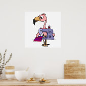 Funny Pink Flamingo mit Nähmaschine Poster (Küche)