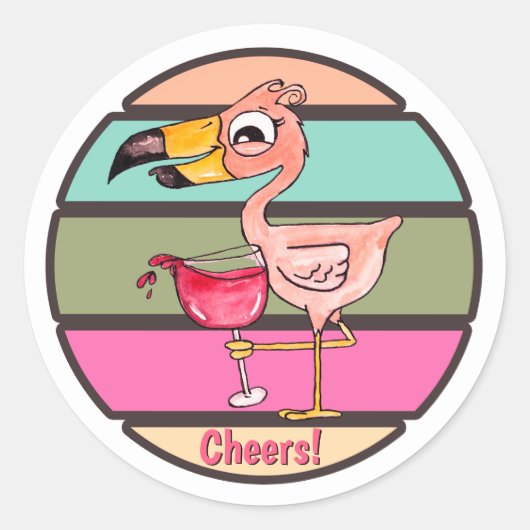 Funny Pink Flamingo mit Wine Glass Checker Sticker (Vorderseite)