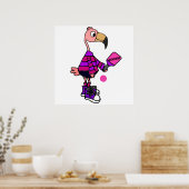 Funny Pink Flamingo Playing Pickleball Cartoon Poster (Küche)