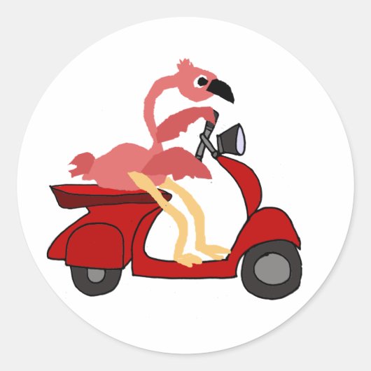 Funny Pink Flamingo Riding Motor Scooter Runder Aufkleber (Vorderseite)