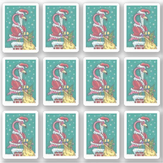 FUNNY PINK FLAMINGO SANTA CLAUS CHRISTMAS AUFKLEBER (Vorderseite)