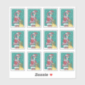 FUNNY PINK FLAMINGO SANTA CLAUS CHRISTMAS AUFKLEBER (Blatt)