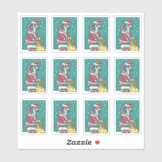 FUNNY PINK FLAMINGO SANTA CLAUS CHRISTMAS AUFKLEBER (Blatt)