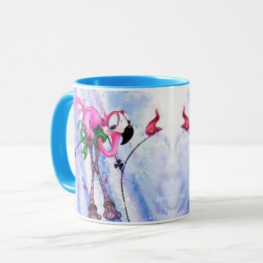 Funny Pink Flamingo Skier - Cartoon Zeichnend Comi Tasse (Vorderseite Links)