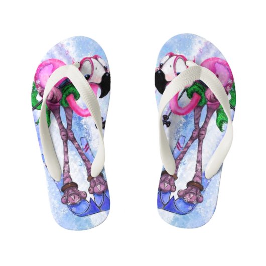 Funny Pink Flamingo Skier Kid's Flip Flops Kinderbadesandalen (Fußbett)
