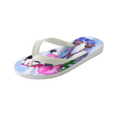 Funny Pink Flamingo Skier Kid's Flip Flops Kinderbadesandalen (Schrägansicht)