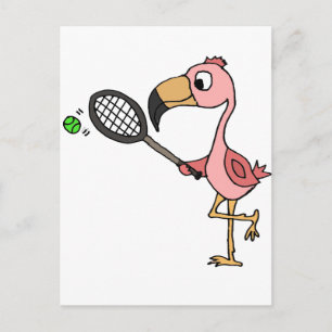 Funny Pink Flamingo Tennis spielen Postkarte
