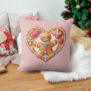 Funny Pink Gingerbread Mann Herz Frohe Weihnachten Kissen