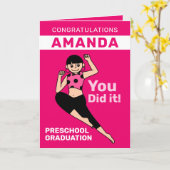 Funny Pink Girl Preschool Abschluss Karte (Gelbe Blume)