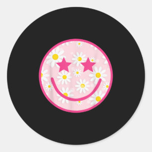 Funny Pink Happy Face Daisy Blume Smile Face Tren Runder Aufkleber