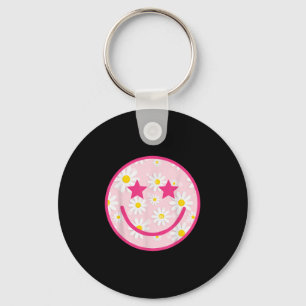 Funny Pink Happy Face Daisy Blume Smile Face Tren Schlüsselanhänger