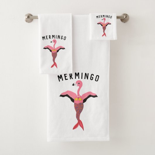 Funny Pink Mermingo Flamingo Mermaid Matching Badhandtuch Set (Insitu)