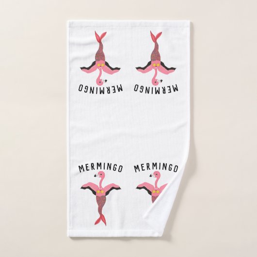Funny Pink Mermingo Flamingo Mermaid Matching Badhandtuch Set (Handtuch)
