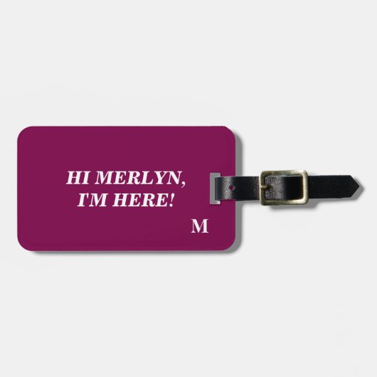 Funny Pink Monogram Wine Red Lila Typografy Gepäckanhänger (Vorderseite horizontal)