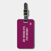 Funny Pink Monogram Wine Red Lila Typografy Gepäckanhänger (Vorderseite vertikal)