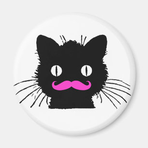 FUNNY PINK MUSTACHE BLACK CAT MAGNET
