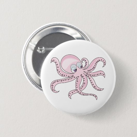 Funny Pink Octopus Button (Vorne & Hinten)