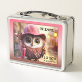 Funny Pink Owl Girl Metall Brotdose (Rückseite)