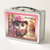 Funny Pink Owl Girl Metall Brotdose (Vorderseite)