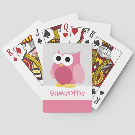 Funny Pink Owl Kinder Personalisiertes Spielkarten (Rückseite)