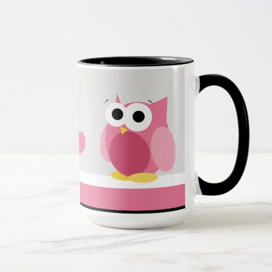 Funny Pink Owl mit Herz - 15 oz Tasse (Rechts)
