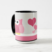Funny Pink Owl mit Herz - 15 oz Tasse (Vorderseite Links)