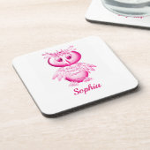 Funny Pink Owl Personalisierte Kinder Getränkeuntersetzer (Linke Seite)