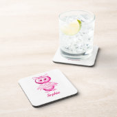Funny Pink Owl Personalisierte Kinder Getränkeuntersetzer (Rechte Seite)