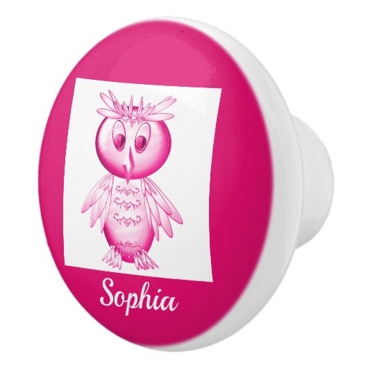 Funny Pink Owl Personalisierte Kinder Keramikknauf (Rechts)