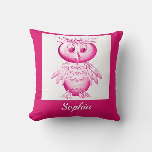 Funny Pink Owl Personalisierte Kinder Kissen (Vorderseite)