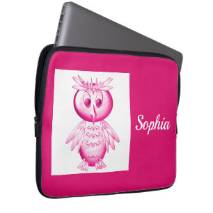 Funny Pink Owl Personalisierte Kinder Laptopschutzhülle