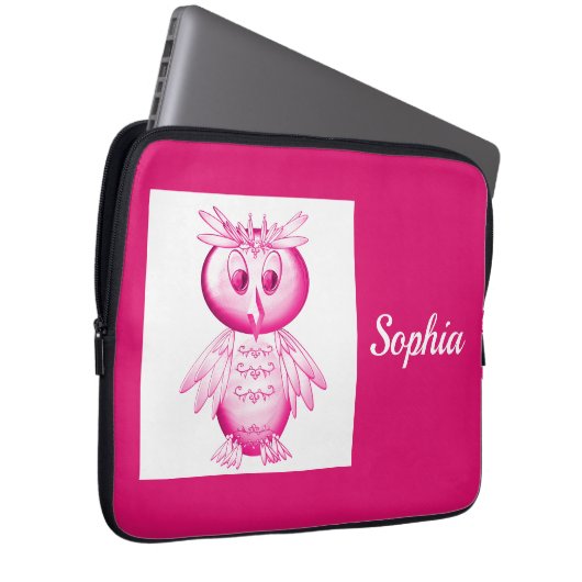 Funny Pink Owl Personalisierte Kinder Laptopschutzhülle (Vorne Rechts)