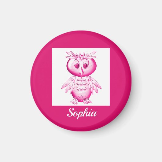 Funny Pink Owl Personalisierte Kinder Magnet (Vorne)