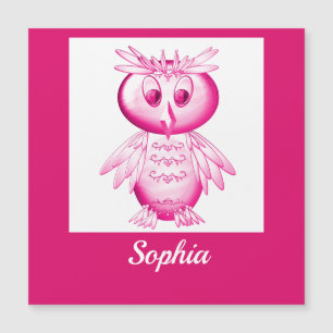 Funny Pink Owl Personalisierte Kinder Magnetkarte
