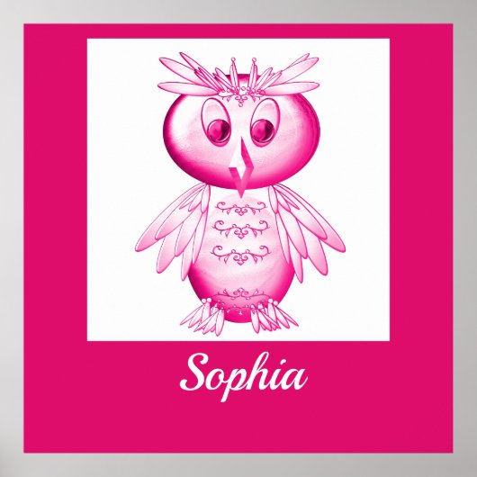 Funny Pink Owl Personalisierte Kinder Poster (Vorne)