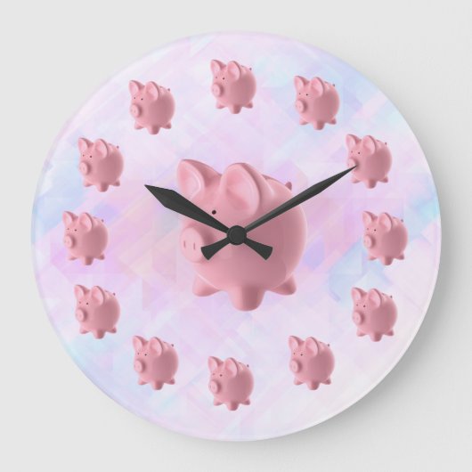 Funny Pink Pig Design Große Wanduhr (Vorderseite)