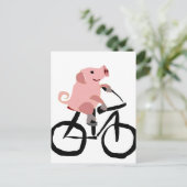Funny Pink Pig Reiten Fahrrad Postkarte (Stehend Vorderseite)