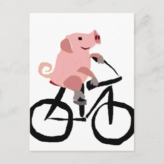 Funny Pink Pig Reiten Fahrrad Postkarte