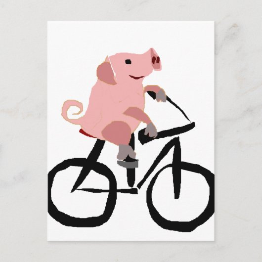 Funny Pink Pig Reiten Fahrrad Postkarte (Vorderseite)