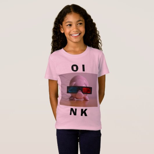 Funny Pink Piggy Bank in 3D Gläser T-Shirt (Vorne ganz)
